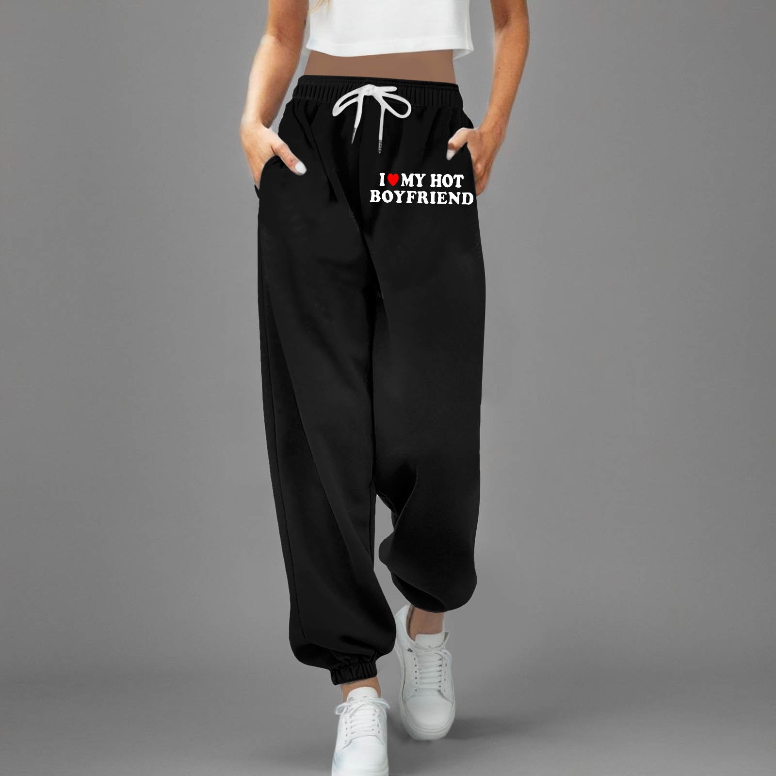 thumbnail image 2 of Pantalones de chándal anchos y rectos con forro polar para mujer - Pantalones de yoga de cintura alta con bolsillos para hacer ejercicio/uso informal (S-XXL), 2 of 4